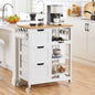 Kitchen Rolling Storage Cart w Bamboo Countertop, 3 Drawers, 3 Removable Shelves & Lockable Casters