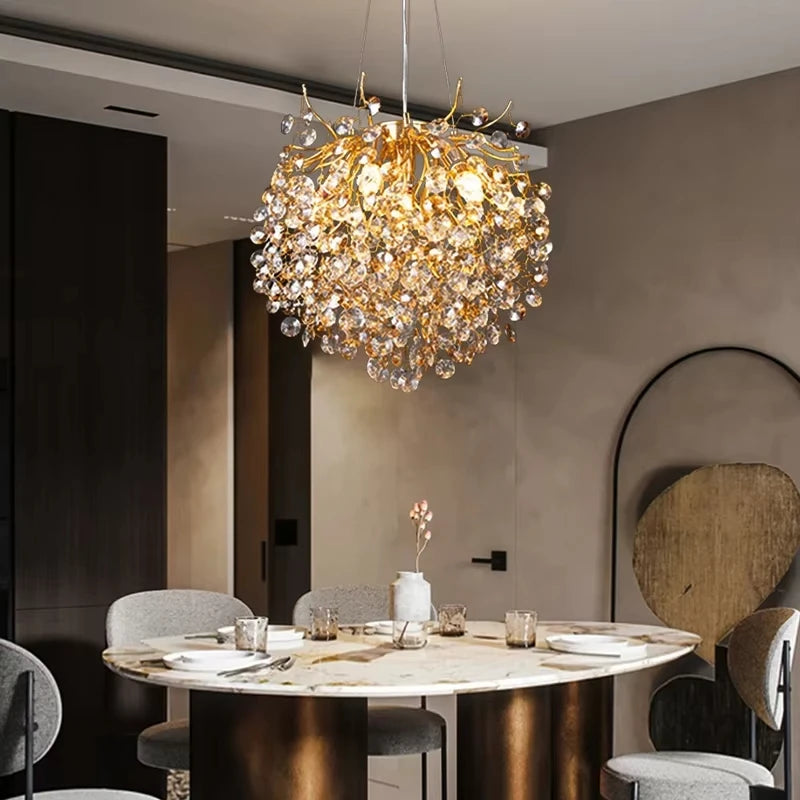 Modern Living Room LED Crystal Gold Large Chandelier Kitchen Long Pendant Lamp