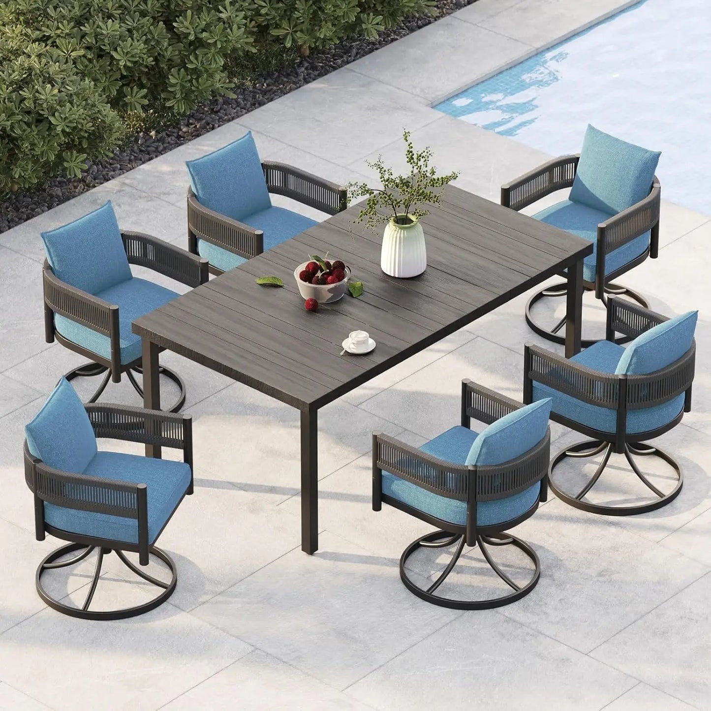 Outdoor Dining Set Metal Woven Wicker Chair Thick Cushionsw1reg