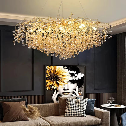 Modern Living Room LED Crystal Gold Large Chandelier Kitchen Long Pendant Lamp