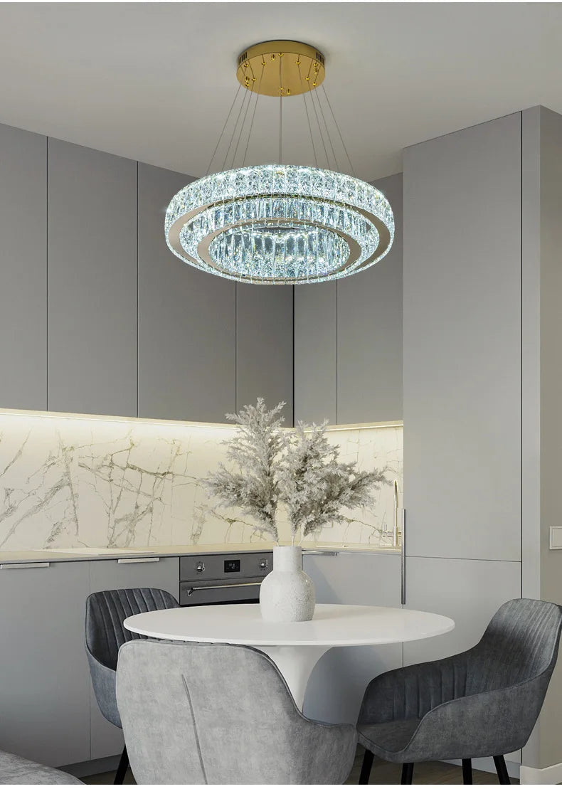 Luxury Gold Ring LED Crystal Chandeliers  Living Dining Room Villa Decoration, Pendant Lights