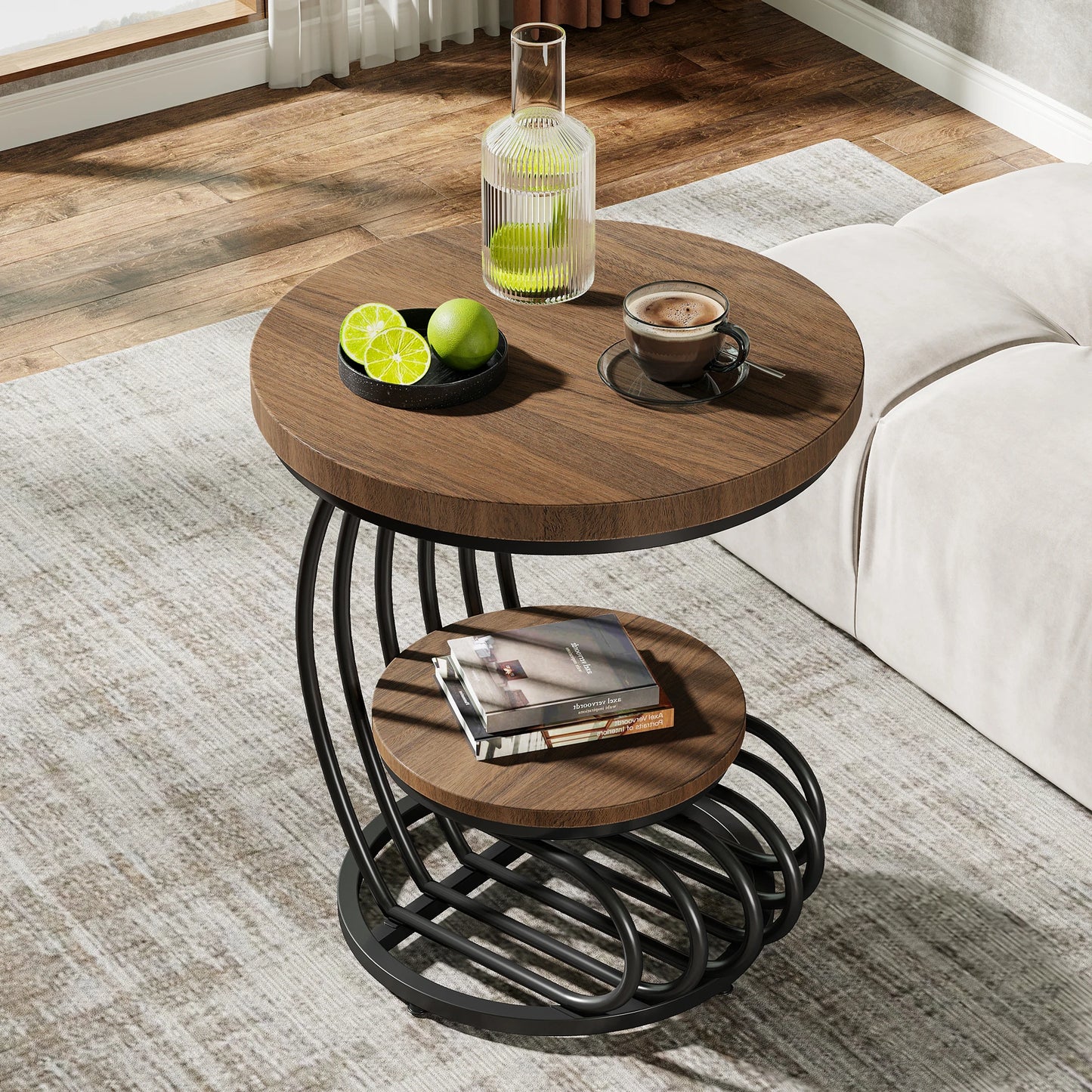 Tribesigns Gold Round End Table: 2 Tiers Faux Marble Side Table with Storage Shelf