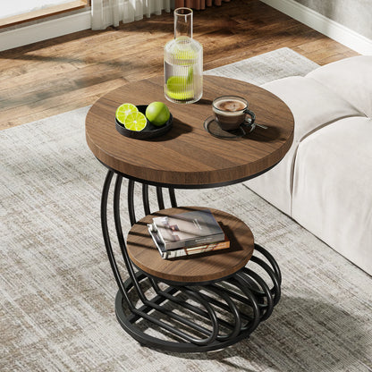 Tribesigns Gold Round End Table: 2 Tiers Faux Marble Side Table with Storage Shelf