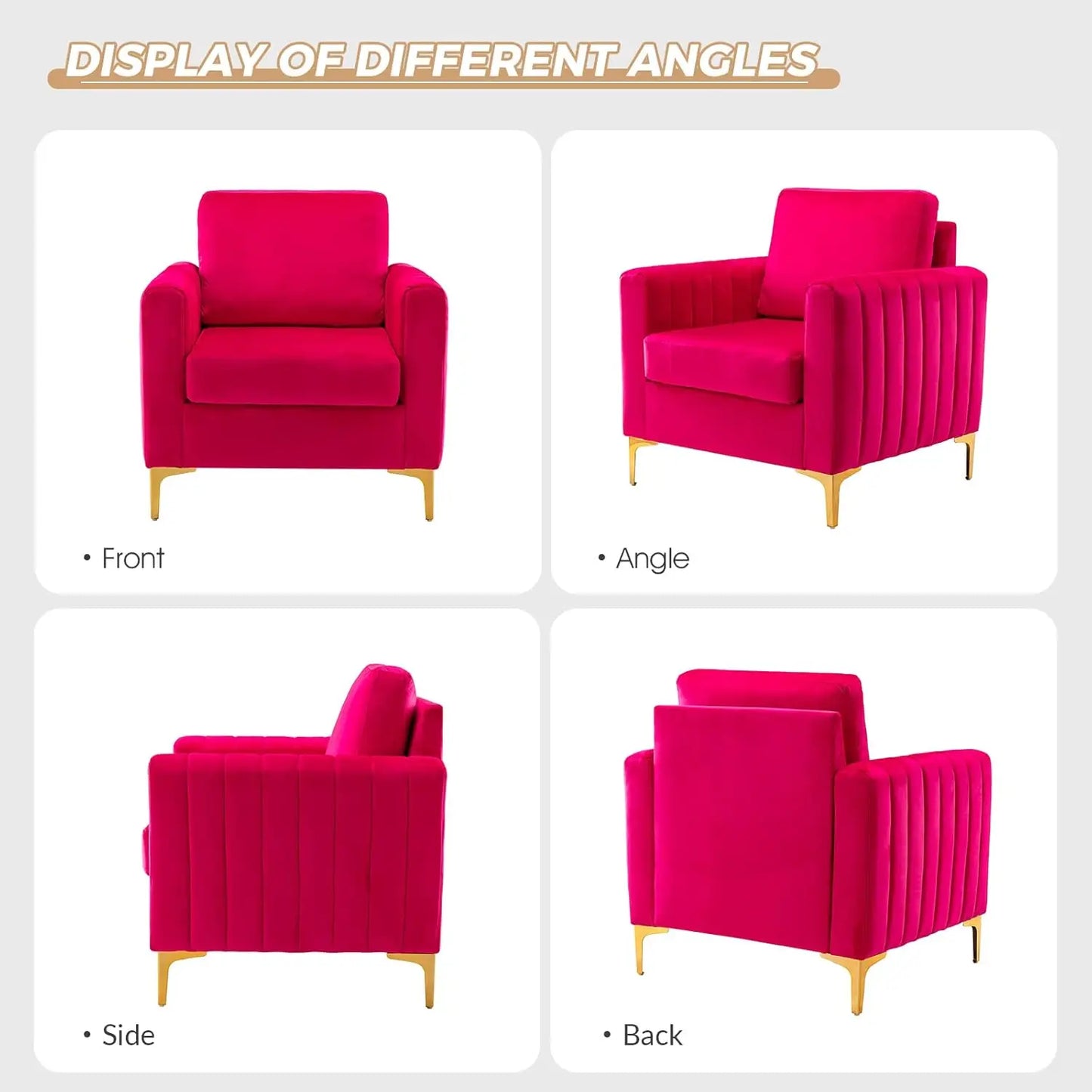 Velvet Accent Chair with Gold Metal Legs, Upholstered Leisure & Reading, Customized