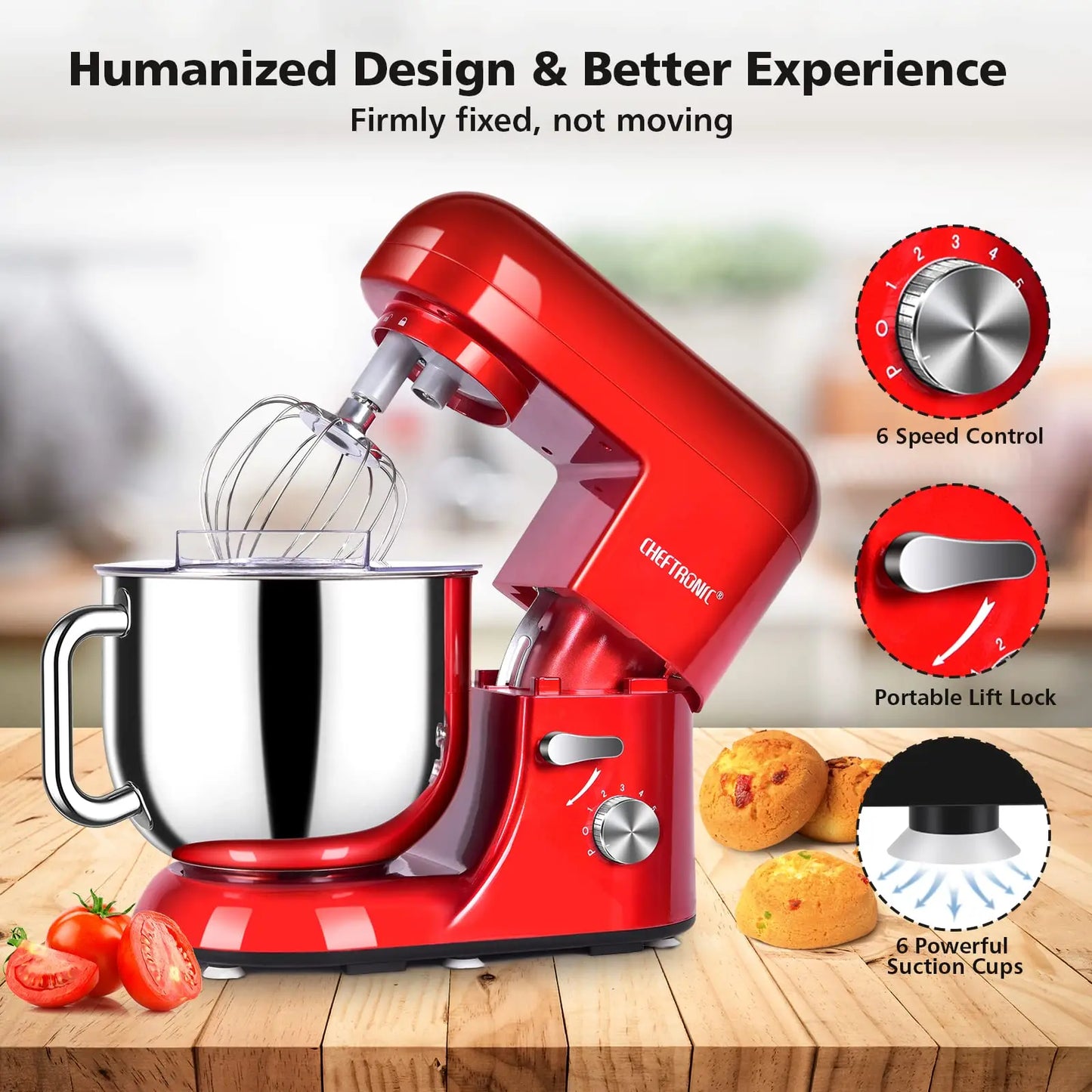 1pc CHEFTRONIC Stand Mixer, 7 Qt Tilt head- 650W 6-P Speed, US Plug, Frother for milk