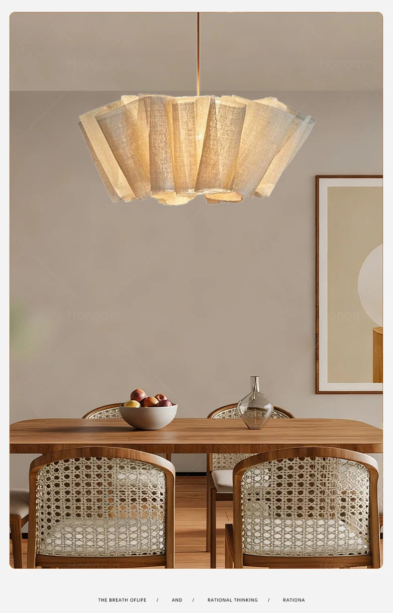 Wabi Sabi Chandelier Handmade Fabric LED Pendant Lights Vintage Design