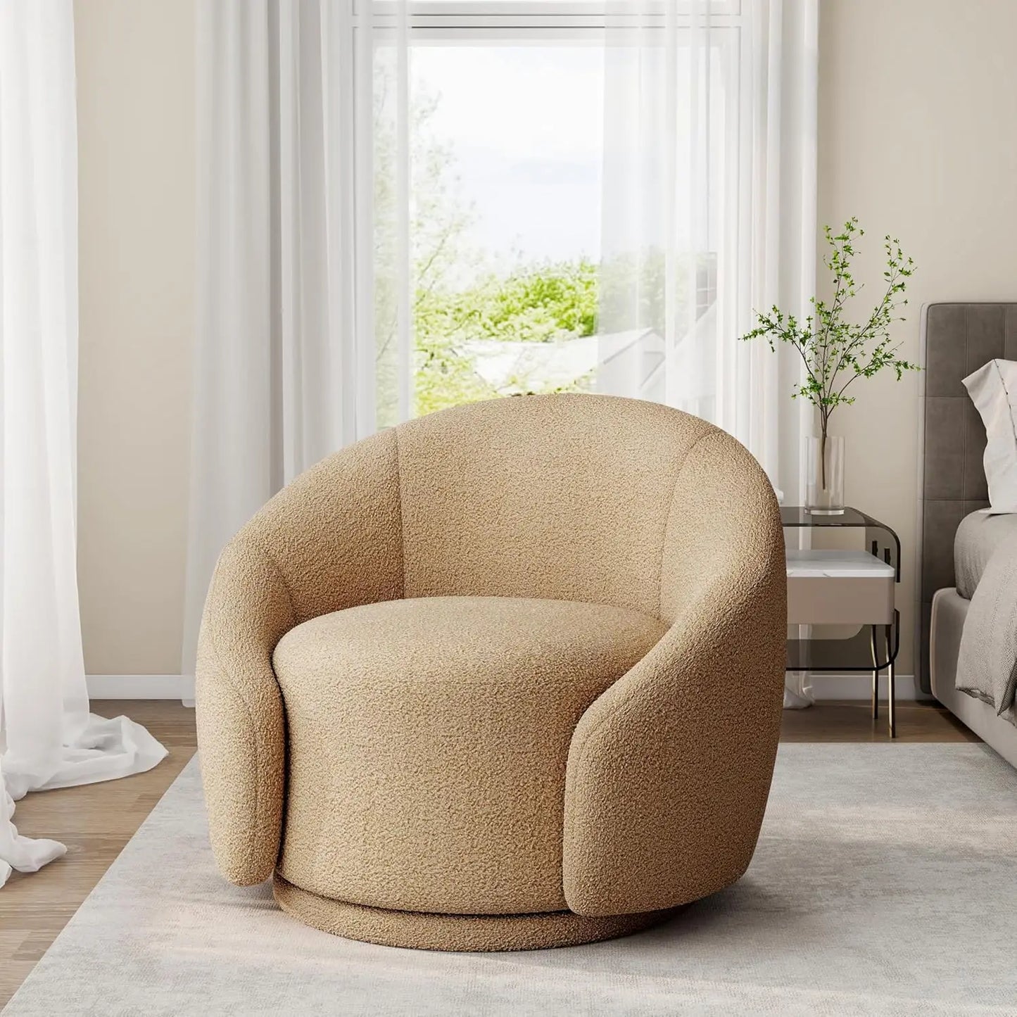 Comfy Swivel Boucle Barrel Armchair, Customized