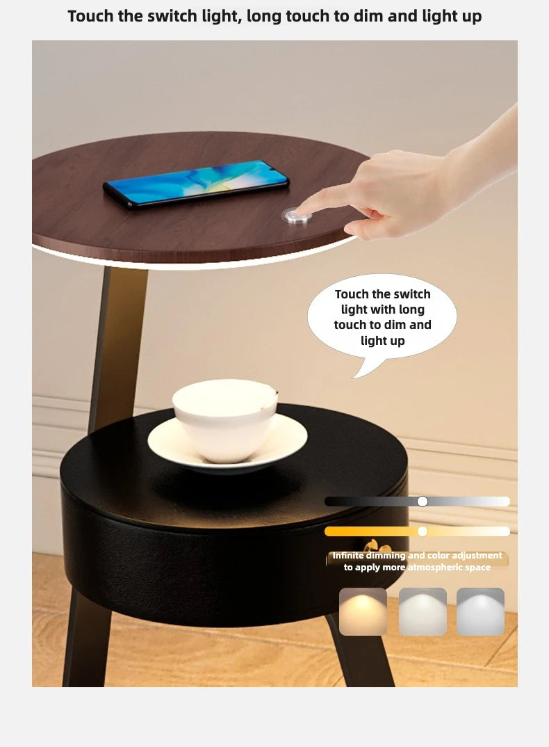 Bedroom Minimalist Nightstands Small Space Round  Table With Wireless Charger