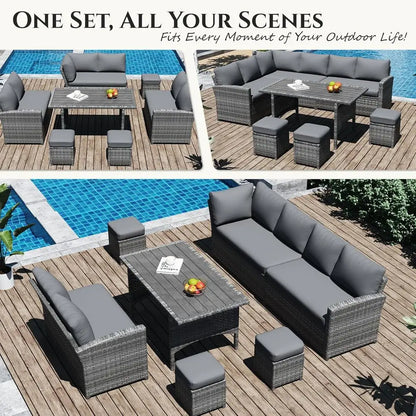 All-Weather Grey Rattan Patio Furniture Set with Sectional Sofa