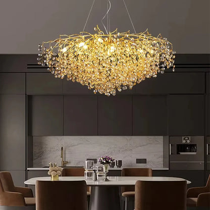 Modern Living Room LED Crystal Gold Large Chandelier Kitchen Long Pendant Lamp