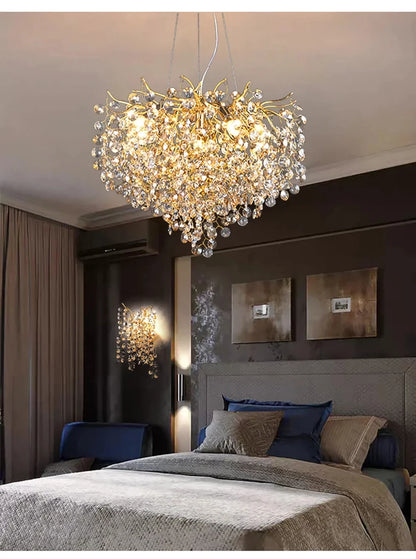 Modern Living Room LED Crystal Gold Large Chandelier Kitchen Long Pendant Lamp