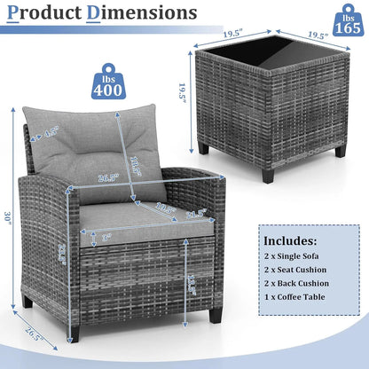 Patio Furniture Set, Outdoor PE Rattan, Washable Cushions & Tempered Glass Tabletop