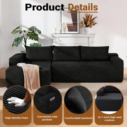 97" Modular Sectional Sofa L-Shape Chaise Deep Seat Corduroy  Left Facing No Assembly, Custom