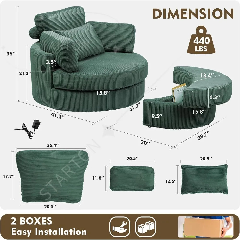 41.3" Swivel Accent Chair,with USB Charging Port, with Ottoman