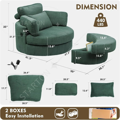 41.3" Swivel Accent Chair,with USB Charging Port, with Ottoman
