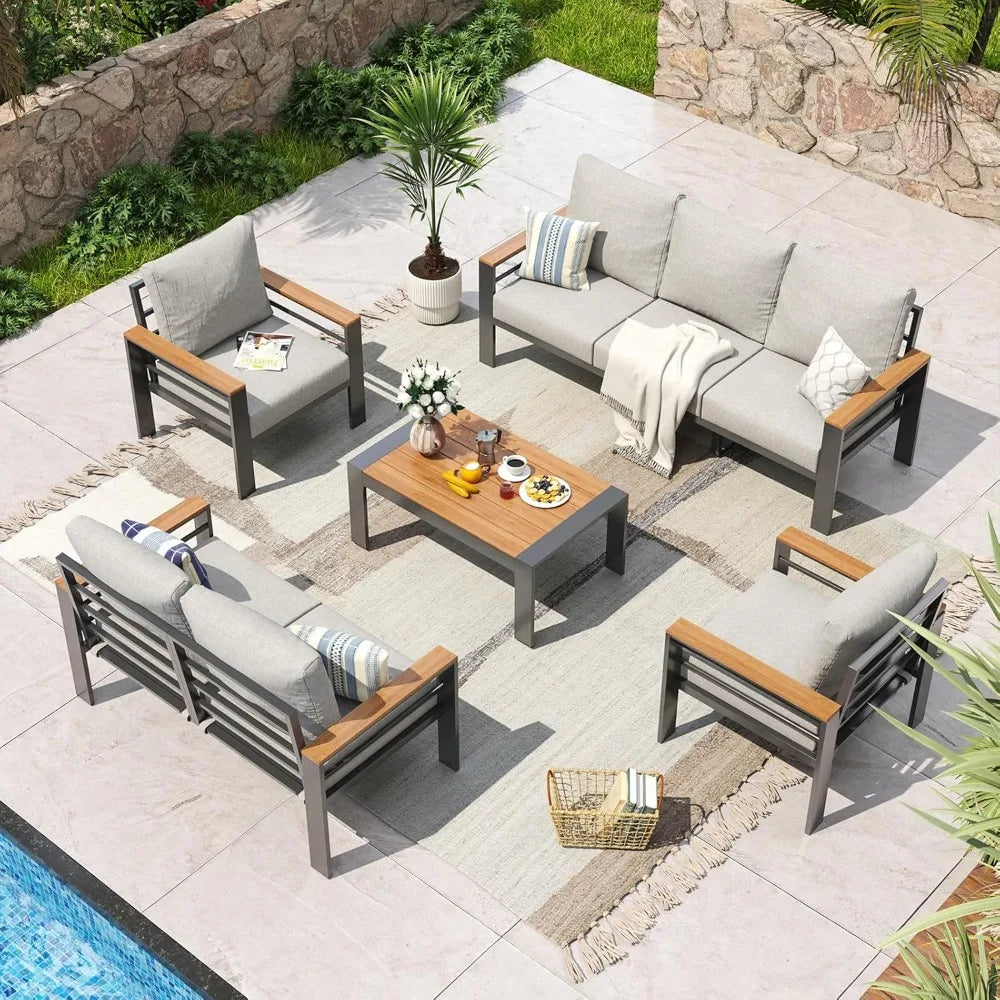 Aluminum Patio Furniture, Oversized Sectional, Washable Thick Cushions, Coffee Table
