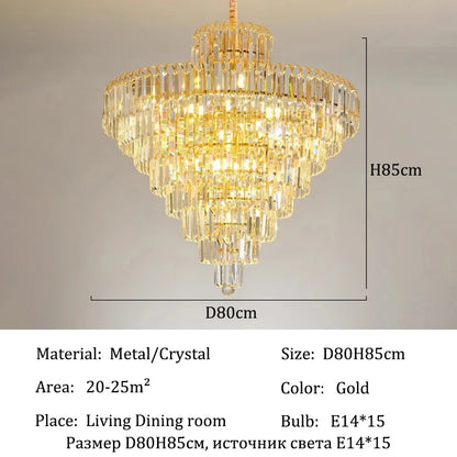 Luxury French Gold Crystal Chandeliers Lighting for Living Room Ceiling Pendant,  Dining Table Light Fixtures