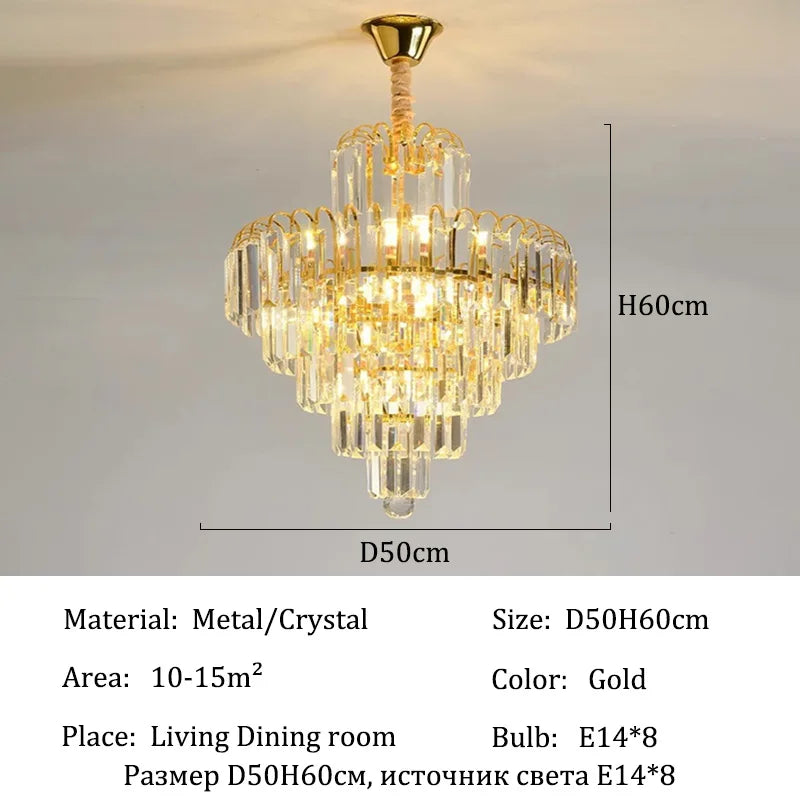 Luxury French Gold Crystal Chandeliers Lighting for Living Room Ceiling Pendant,  Dining Table Light Fixtures