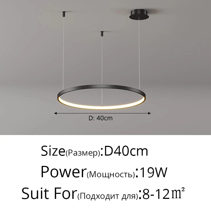 Black Rings Simple Style Modern Pendant Light,  Minimalist Chandelier Living room Dimmable Remote Lamp