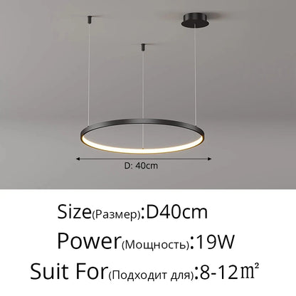 Black Rings Simple Style Modern Pendant Light,  Minimalist Chandelier Living room Dimmable Remote Lamp