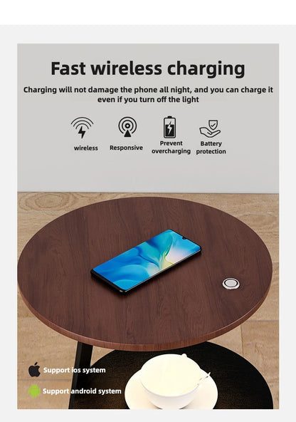Bedroom Minimalist Nightstands Small Space Round  Table With Wireless Charger