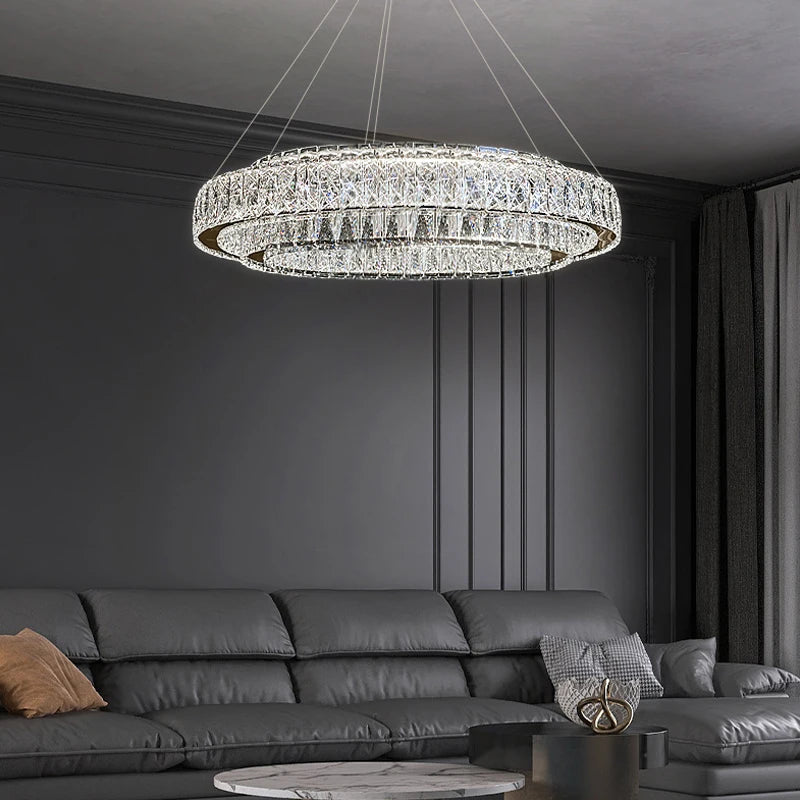 Luxury Gold Ring LED Crystal Chandeliers  Living Dining Room Villa Decoration, Pendant Lights