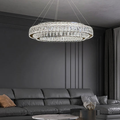Luxury Gold Ring LED Crystal Chandeliers  Living Dining Room Villa Decoration, Pendant Lights