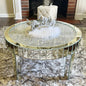 FATIVO Large Round Mirrored Coffee Table Beveled, Crushed Diamond End Table