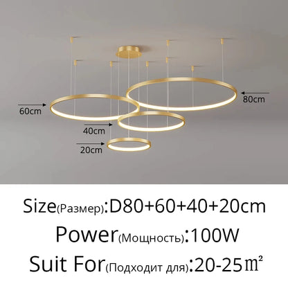 Black Rings Simple Style Modern Pendant Light,  Minimalist Chandelier Living room Dimmable Remote Lamp