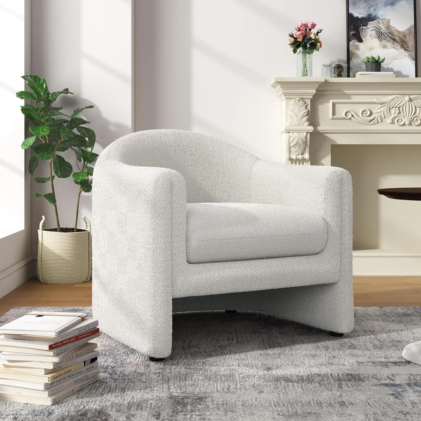 Comfy Swivel Boucle Barrel Armchair, Customized