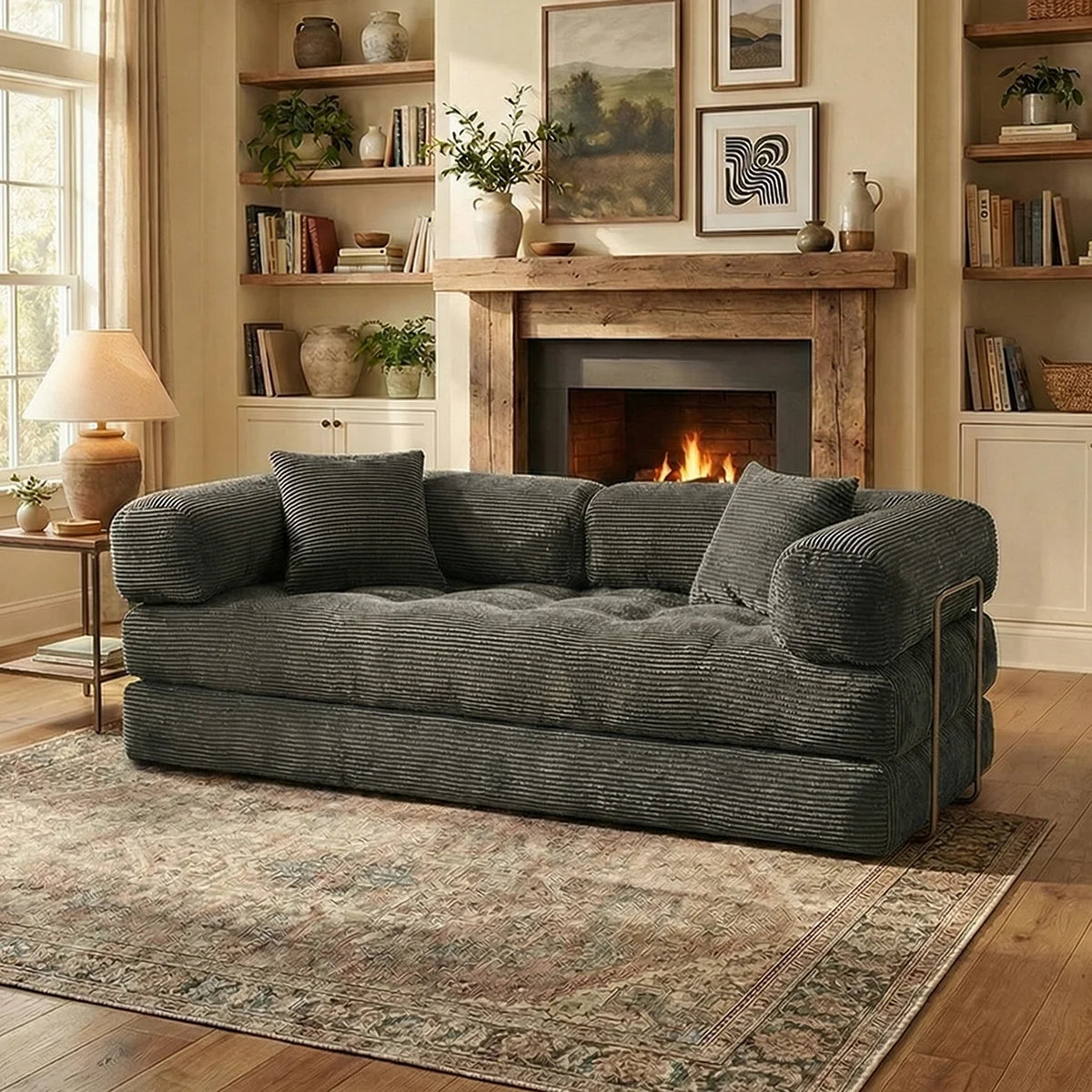 Queen Size 79' Convertible Couch 4-in-1 Folding Corduroy Futon Bed