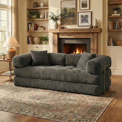 Queen Size 79' Convertible Couch 4-in-1 Folding Corduroy Futon Bed