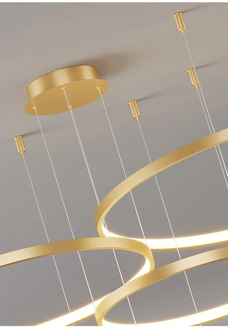 Black Rings Simple Style Modern Pendant Light,  Minimalist Chandelier Living room Dimmable Remote Lamp