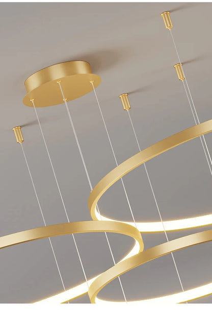 Black Rings Simple Style Modern Pendant Light,  Minimalist Chandelier Living room Dimmable Remote Lamp