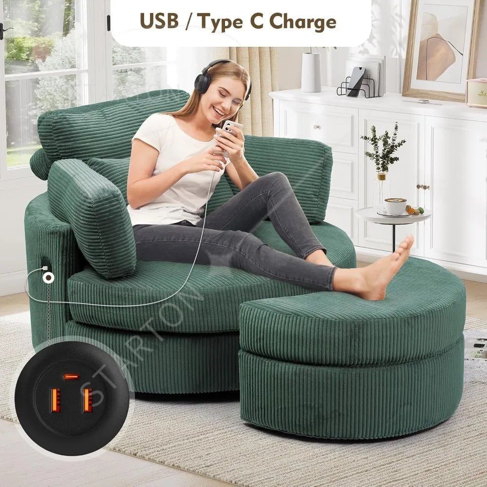 41.3" Swivel Accent Chair,with USB Charging Port, with Ottoman