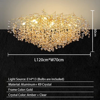 Modern Living Room LED Crystal Gold Large Chandelier Kitchen Long Pendant Lamp