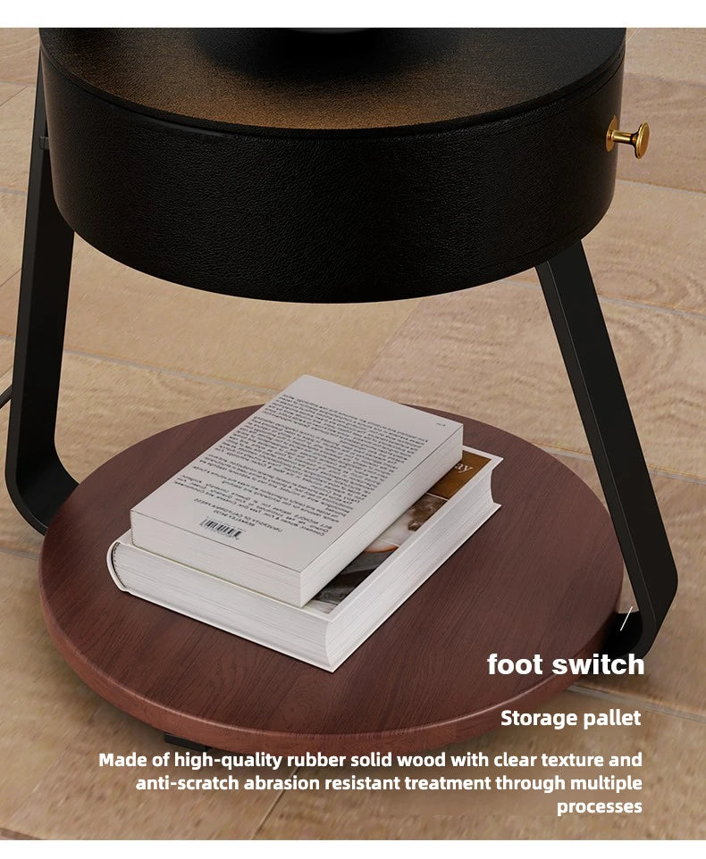 Bedroom Minimalist Nightstands Small Space Round  Table With Wireless Charger
