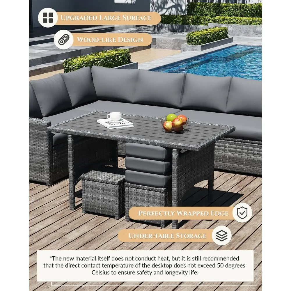 All-Weather Grey Rattan Patio Furniture Set with Sectional Sofa