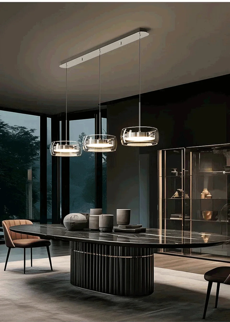 LED Modern Chandelier  With Remote Control 3 Pendant, Minimalist Dining Table Pendant Lights