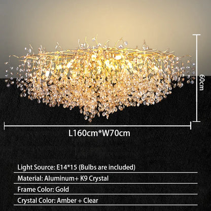 Modern Living Room LED Crystal Gold Large Chandelier Kitchen Long Pendant Lamp