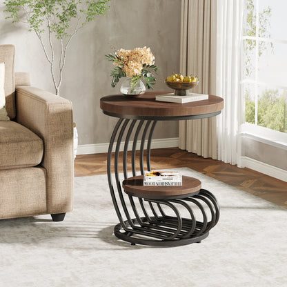 Tribesigns Gold Round End Table: 2 Tiers Faux Marble Side Table with Storage Shelf
