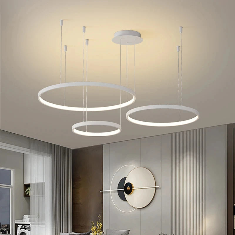 Black Rings Simple Style Modern Pendant Light,  Minimalist Chandelier Living room Dimmable Remote Lamp