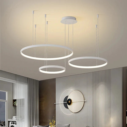 Black Rings Simple Style Modern Pendant Light,  Minimalist Chandelier Living room Dimmable Remote Lamp