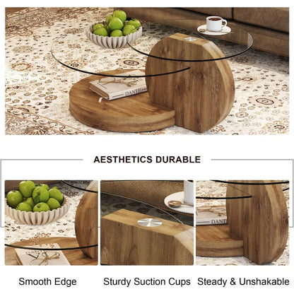 Preferred 42 Inches Round Tempered Glass Coffee Tables for Living Room, 3-Tier Circle Wood