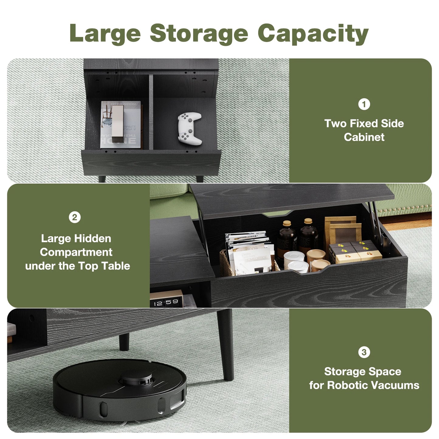 JHK Lift Top 39.37"x19.7" Desk Tea Wood Dining Tables Adjustable Storage Shelf Easy Lift Or Lower
