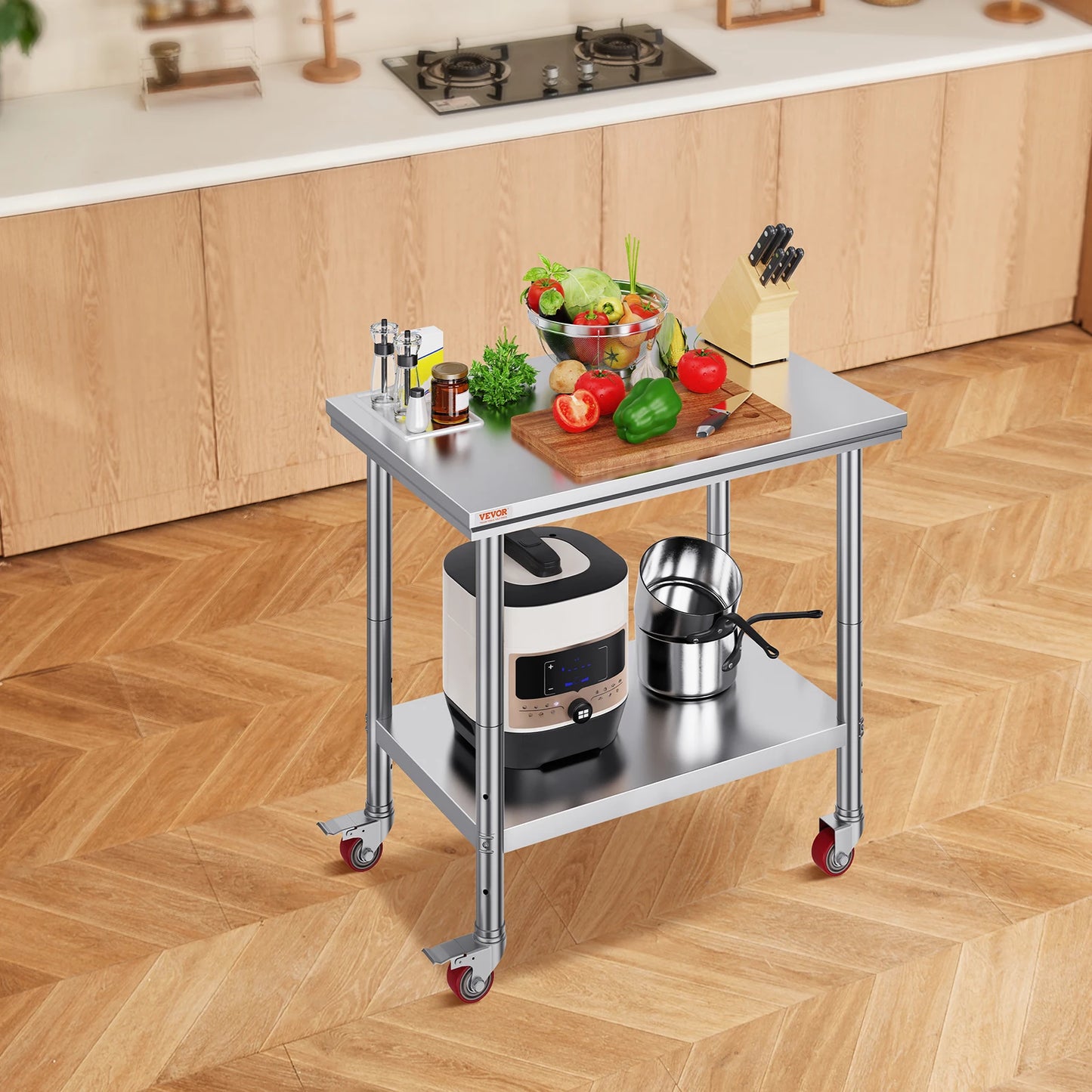 Stainless Steel Kitchen,  Commercial Work Bench Table with Caster Wheels