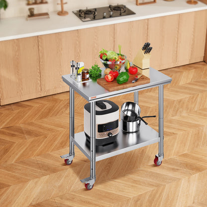 Stainless Steel Kitchen,  Commercial Work Bench Table with Caster Wheels