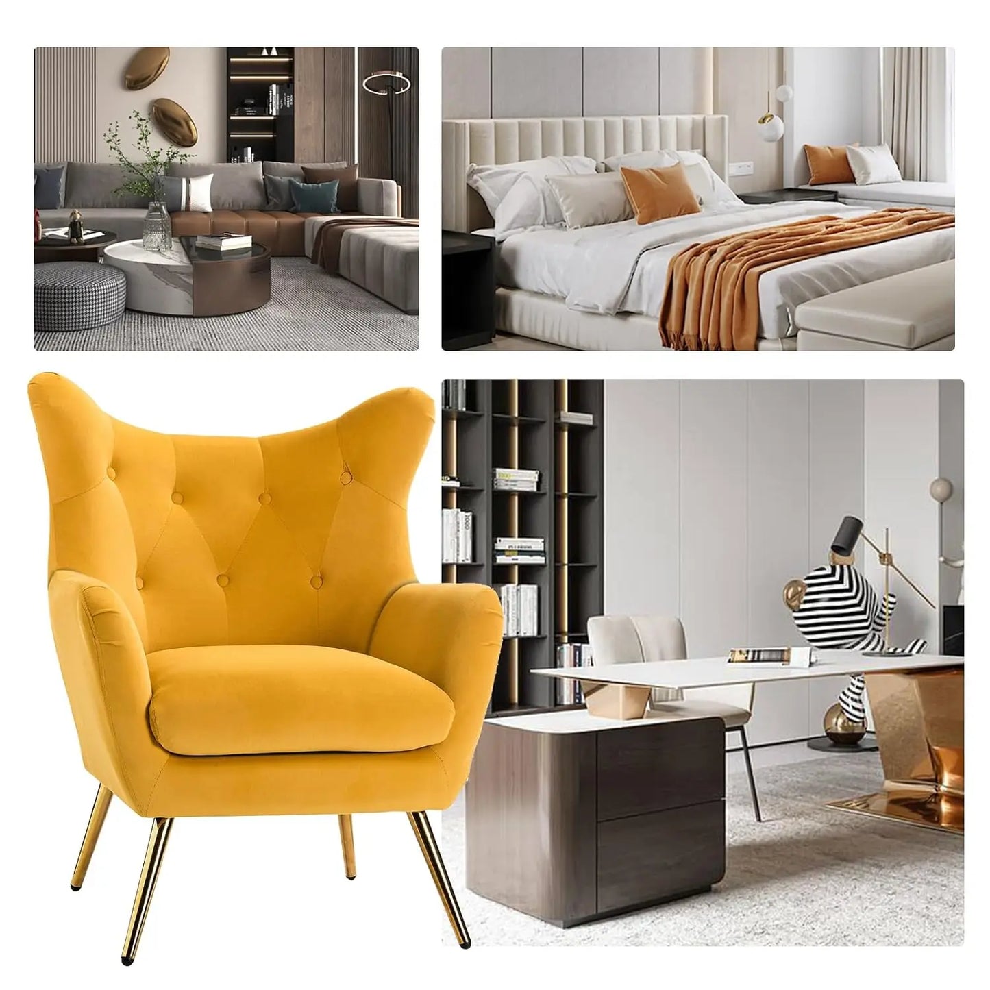 Velvet Accent Chair, Modern Wingback, Velvet Tufted Upholstered, Customized