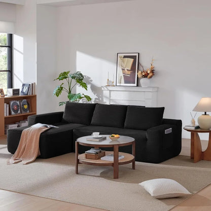 97" Modular Sectional Sofa L-Shape Chaise Deep Seat Corduroy  Left Facing No Assembly, Custom