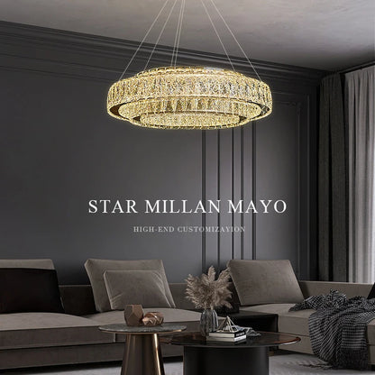 Luxury Gold Ring LED Crystal Chandeliers  Living Dining Room Villa Decoration, Pendant Lights